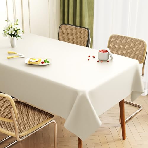 FANSU Volltonfarbe Tischdecke PVC Outdoor Wetterfest, Gartentischdecke Abwaschbar Wischbare Tischtuch, Wasserdicht Tischwäsche für Wohnzimmer Garten Balkon (Creme weiß,120 * 120CM) von FANSU