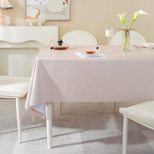FANSU Wachstuchtischdecke Abwaschbar Gartentischdecke, Einfarbig Wasserdicht Ölbeständige PVC Plastik Rechteckig Tischdecke Wachstuch für Küche Restaurant Garten Outdoor (Beige A,140x300cm) von FANSU