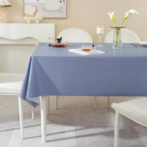 FANSU Wachstuchtischdecke Abwaschbar Gartentischdecke, Einfarbig Wasserdicht Ölbeständige PVC Plastik Rechteckig Tischdecke Wachstuch für Küche Restaurant Garten Outdoor (Blau A,140x300cm) von FANSU
