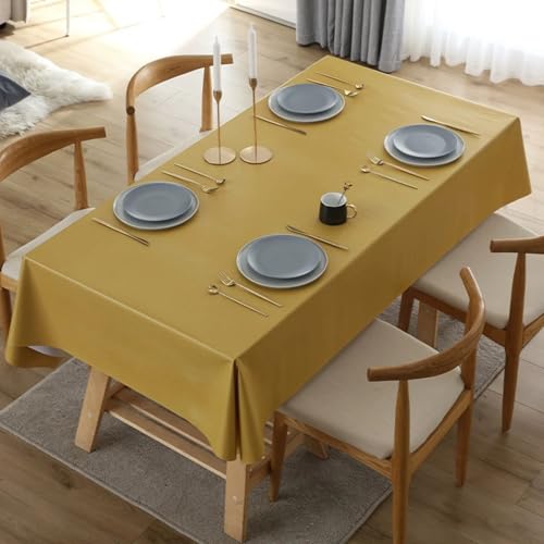 FANSU Wachstuchtischdecke Abwaschbar Gartentischdecke, Einfarbig Wasserdicht Ölbeständige PVC Plastik Rechteckig Tischdecke Wachstuch für Küche Restaurant Garten Outdoor (Ingwergelb B,120x120cm) von FANSU