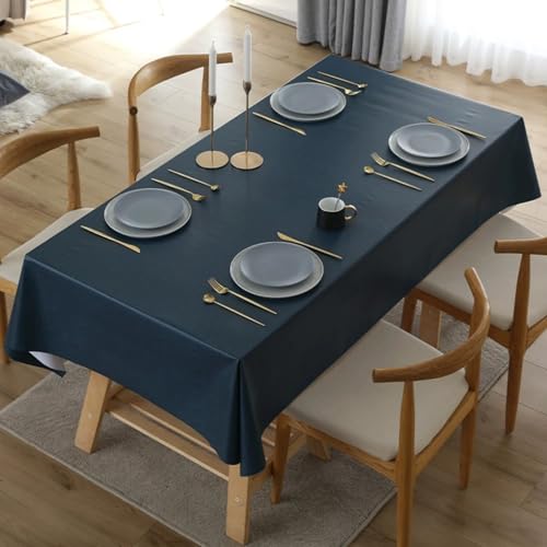 FANSU Wachstuchtischdecke Abwaschbar Gartentischdecke, Einfarbig Wasserdicht Ölbeständige PVC Plastik Rechteckig Tischdecke Wachstuch für Küche Restaurant Garten Outdoor (Marineblau B,140x220cm) von FANSU