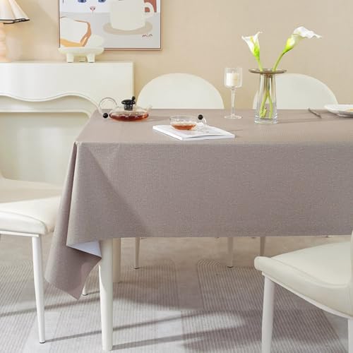 FANSU Wachstuchtischdecke Abwaschbar Gartentischdecke, Einfarbig Wasserdicht Ölbeständige PVC Plastik Rechteckig Tischdecke Wachstuch für Küche Restaurant Garten Outdoor (Taupe Farbe A,140x300cm) von FANSU