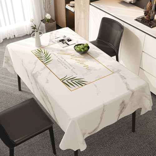 FANSU Wachstuchtischdecke Gartentisch Wasserdicht, Gartentischdecke Outdoor Ölbeständige Rechteckig Tischdecke PVC Plastik Abwaschbar Marmor Stil Wachstuch für Küche (Grün Blatt,140x220cm) von FANSU