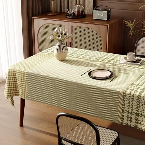 FANSU Wachstuchtischdecke Gartentisch Wasserdicht, Gartentischdecke Outdoor Ölbeständige Rechteckig Tischdecke PVC Plastik Abwaschbar Wachstuch Gingham Vintage Stil (Grün,140x200cm) von FANSU