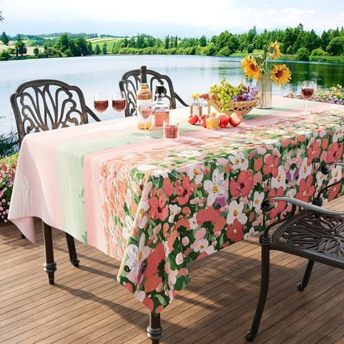 FANSU Wachstuchtischdecke Gartentisch Wasserdicht, Gartentischdecke Outdoor Ölbeständige Rechteckig Tischdecke PVC Plastik Abwaschbar Wachstuch Ölgemälde Stil (Blume Feld,100x160cm) von FANSU