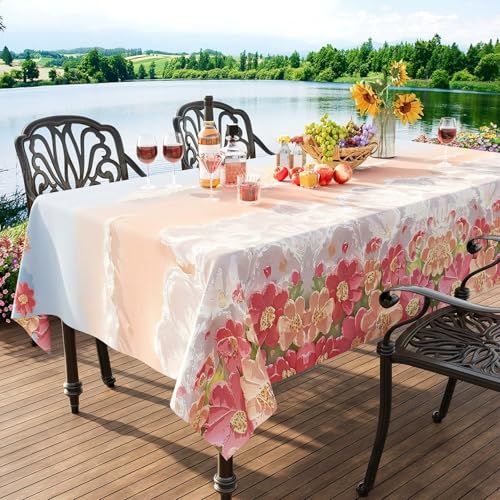 FANSU Wachstuchtischdecke Gartentisch Wasserdicht, Gartentischdecke Outdoor Ölbeständige Rechteckig Tischdecke PVC Plastik Abwaschbar Wachstuch Ölgemälde Stil (Floral,140x220cm) von FANSU