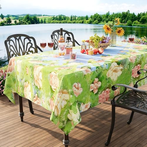 FANSU Wachstuchtischdecke Gartentisch Wasserdicht, Gartentischdecke Outdoor Ölbeständige Rechteckig Tischdecke PVC Plastik Abwaschbar Wachstuch Ölgemälde Stil (Grün,140x180cm) von FANSU