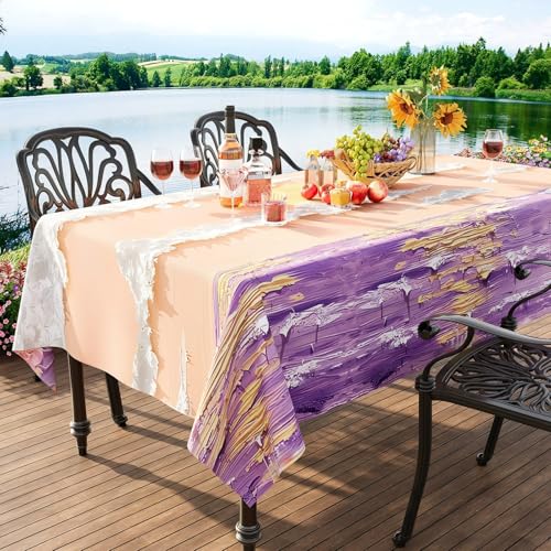 FANSU Wachstuchtischdecke Gartentisch Wasserdicht, Gartentischdecke Outdoor Ölbeständige Rechteckig Tischdecke PVC Plastik Abwaschbar Wachstuch Ölgemälde Stil (Lila,120x120cm) von FANSU