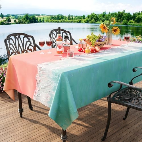 FANSU Wachstuchtischdecke Gartentisch Wasserdicht, Gartentischdecke Outdoor Ölbeständige Rechteckig Tischdecke PVC Plastik Abwaschbar Wachstuch Ölgemälde Stil (Meereswelle,60x120cm) von FANSU