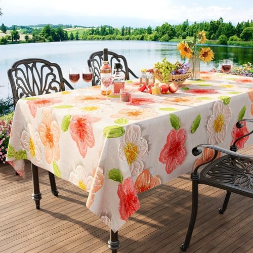 FANSU Wachstuchtischdecke Gartentisch Wasserdicht, Gartentischdecke Outdoor Ölbeständige Rechteckig Tischdecke PVC Plastik Abwaschbar Wachstuch Ölgemälde Stil (Rosa,100x160cm) von FANSU