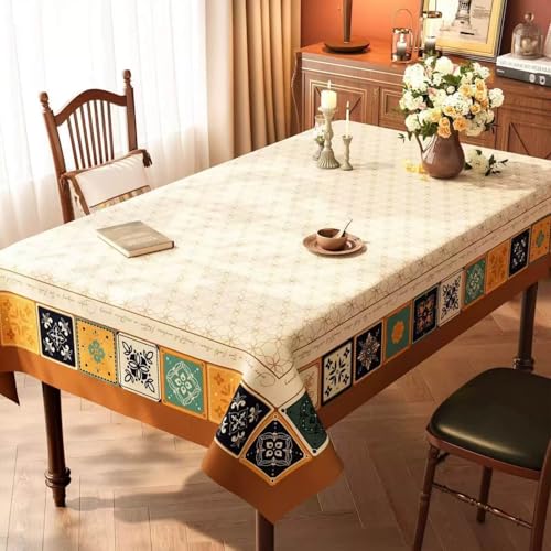 FANSU Wachstuchtischdecke Outdoor Wasserdicht, Ethnisch Stil Gartentischdecke Ölbeständige PVC Plastik Rechteckig Tischdecke Abwaschbar Wachstuch für Küche Garten (Braun,80x120cm) von FANSU