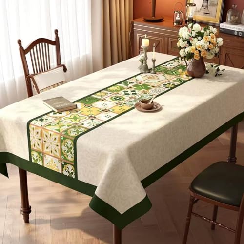 FANSU Wachstuchtischdecke Outdoor Wasserdicht, Ethnisch Stil Gartentischdecke Ölbeständige PVC Plastik Rechteckig Tischdecke Abwaschbar Wachstuch für Küche Garten (Dunkelgrün,60x120cm) von FANSU