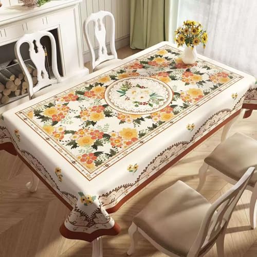 FANSU Wachstuchtischdecke Outdoor Wasserdicht, Europäische Stil Gartentischdecke Ölbeständige PVC Plastik Rechteckig Tischdecke Abwaschbar Wachstuch für Küche Garten (Gelb Blume,60x120cm) von FANSU