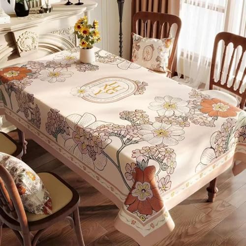 FANSU Wachstuchtischdecke Outdoor Wasserdicht, Europäische Stil Gartentischdecke Ölbeständige PVC Plastik Rechteckig Tischdecke Abwaschbar Wachstuch für Küche Garten (Rosa Blume,140x140cm) von FANSU