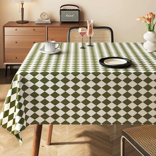 FANSU Wachstuchtischdecke Outdoor Wasserdicht, Rhombus Stil Gartentischdecke Ölbeständige PVC Plastik Rechteckig Tischdecke Abwaschbar Wachstuch für Küche Restaurant Garten (Dunkelgrün,100x160cm) von FANSU