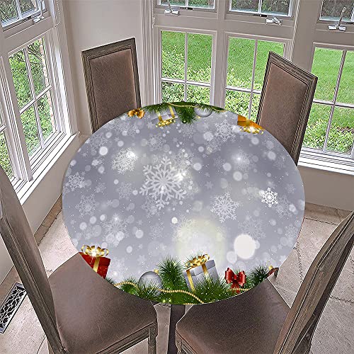 FANSU Weihnachten Runde Tischdecke Abwaschbar 3D Xmas Drucken Elastische Gartentischdecke Rundtischdecke wasserdichte Abwischbar Dekoration (Durchmesser 120cm,Grau) von FANSU