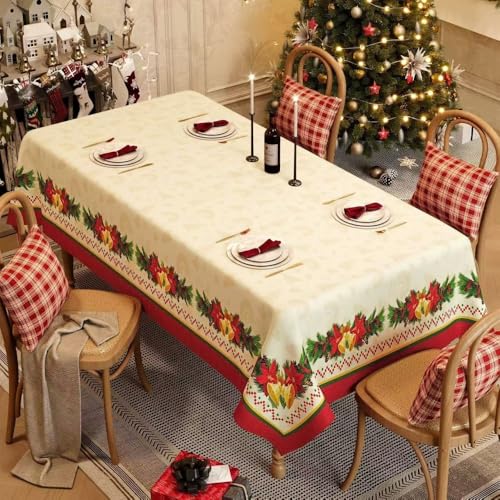 FANSU Weihnachten Tischdecke PVC Outdoor Wetterfest, Gartentischdecke Abwaschbar Wischbare Tischtuch, Wasserdicht Tischwäsche für Wohnzimmer Garten Balkon (Gelbe Glöckchen,100 * 180CM) von FANSU