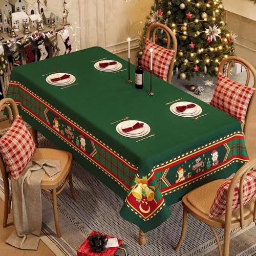 FANSU Weihnachten Tischdecke PVC Outdoor Wetterfest, Gartentischdecke Abwaschbar Wischbare Tischtuch, Wasserdicht Tischwäsche für Wohnzimmer Garten Balkon (Grüne Dekorationen,100 * 100CM) von FANSU