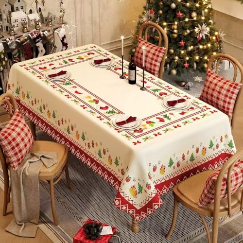FANSU Weihnachten Tischdecke PVC Outdoor Wetterfest, Gartentischdecke Abwaschbar Wischbare Tischtuch, Wasserdicht Tischwäsche für Wohnzimmer Garten Balkon (Sockenglöckchen,140 * 200CM) von FANSU