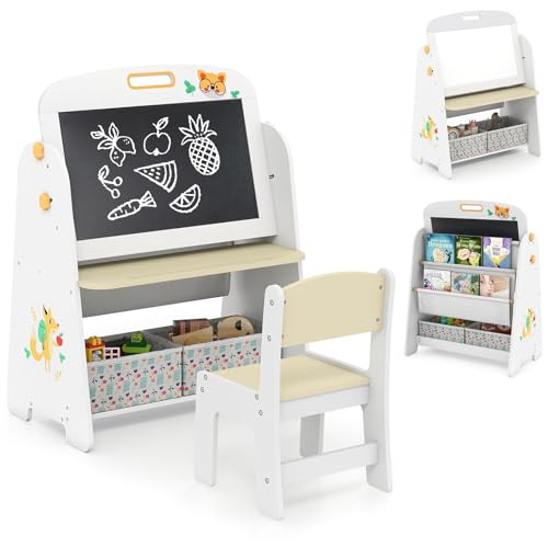 FANTASK Kindertafel mit Stuhl, Doppelseitige Spieltafel mit Weißtafel &Bücherregal & Magnetischer Kreidetafel & Stoffkiste, Tafel Kinder, Kinder Staffelei zu Zeichnen, Lesen & Schreiben (Natur) FANTASK Kindertafel mit Stuhl, Doppelseitige Spieltafel mit Weißtafel &Bücherregal & Magnetischer Kreidetafel & Stoffkiste, Tafel Kinder, Kinder Staffelei zu Zeichnen, Lesen & Schreiben (Natur) von FANTASK