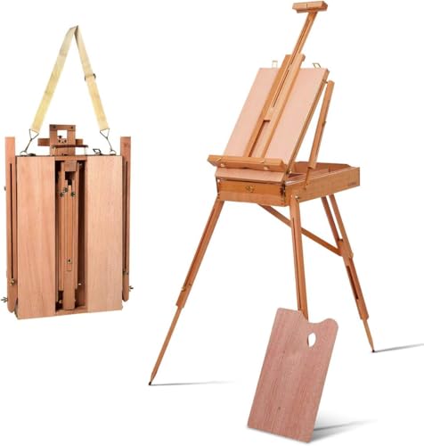 FANTASK Staffelei mit Ablage und Schublade 71x114x180cm, Künstlerstaffelei aus Buchenholz, verstellbare Bodenstaffelei für Leinwände bis 86cm FANTASK Staffelei mit Ablage und Schublade 71x114x180cm, Künstlerstaffelei aus Buchenholz, verstellbare Bodenstaffelei für Leinwände bis 86cm von FANTASK