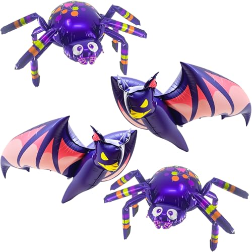 Halloween-Spinnen- und Fledermaus-Luftballons – 99 cm großer violetter Folienballon für Party-Dekorationen, gruselige Themenpartys, Spukhaus-Zubehör, 4 Stück von FANTCOSY