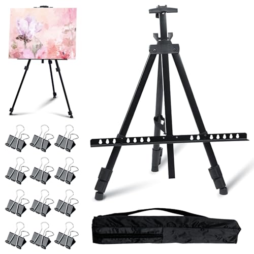 FANWINKJ Große Aluminium-Studio-Staffelei 55-145 cm mit 12 klappbaren Clips und Aufbewahrungstasche zur Präsentation von Leinwandbildern, geeignet für Hochzeiten, Werbung und Kunstmalerei FANWINKJ Große Aluminium-Studio-Staffelei 55-145 cm mit 12 klappbaren Clips und Aufbewahrungstasche zur Präsentation von Leinwandbildern, geeignet für Hochzeiten, Werbung und Kunstmalerei von FANWINKJ