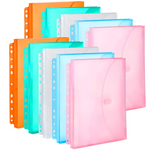 FANWU 10 Stück sortierte Farben, erweiterbare Poly-Bindertaschen, 1,9 cm Zwickel, Briefgröße, 11 Löcher, gelocht, Index-Trennblätter, Plastikumschläge, transparente Dokumentenmappen für Ringordner von FANWU