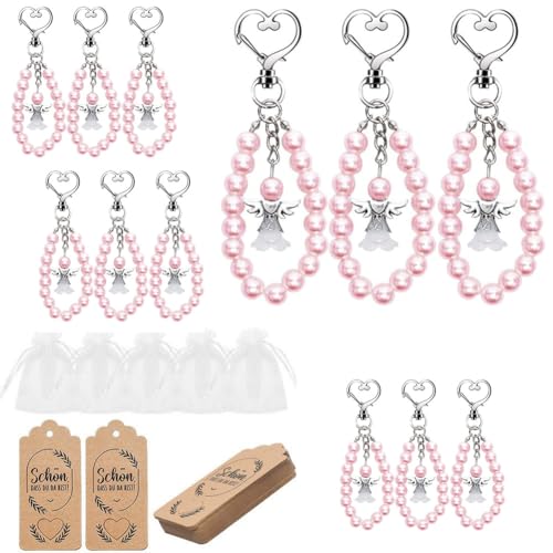FANXIYA 10 Sets von Gastgeschenke Schutzengel Anhänger Hochzeit Taufe Gastgeschenk Schlüsselanhänger Angel Set Kleine Glücksbringer für Gäste Kommunion Weihnachten Geburtstag Gäste Geschenk (Rose) von FANXIYA