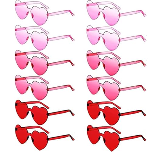 FANXIYA 12 Paar Herzbrillen Set Bunte Sonnenbrille Partybrille Randlose Sonnenbrillen in Herzform Heartglasses Fasching Geburtstagsfeier Herz Brillen Karneval, für Kinder und Erwachsene von FANXIYA
