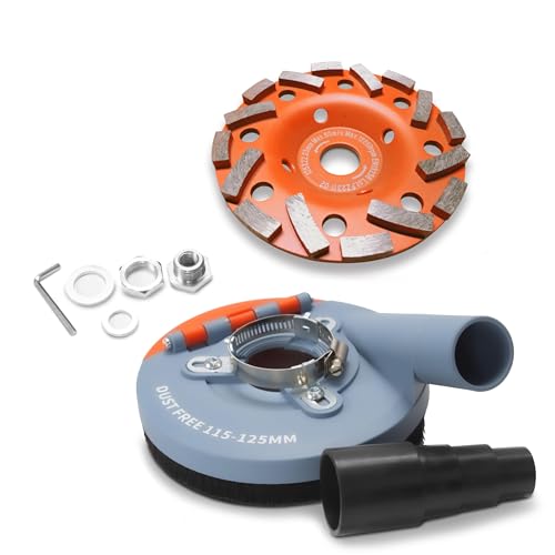 FANZWORK Absaugaufsatz Absaughaube für Winkelschleifer inkl. 125 mm Diamantschleiftopf PROFI QUALITÄT – Bürsten auswechselbar – 99% universal passend – verstärkter Adapterring – M14 Adapter von FANZTOOL