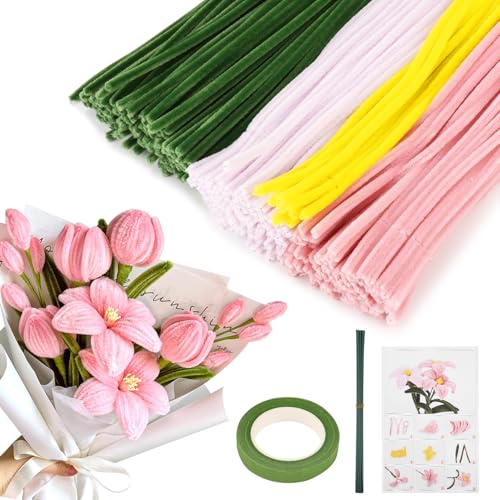 FAOKZE 310 Stück Pfeifenreiniger, 4 Farben Pfeifenreiniger,pfeifenreiniger blumen set,pfeifenputzer zum basteln für Basteln und Dekorieren,mit Anweisungen,Bänder und Geschenkpapier FAOKZE 310 Stück Pfeifenreiniger, 4 Farben Pfeifenreiniger,pfeifenreiniger blumen set,pfeifenputzer zum basteln für Basteln und Dekorieren,mit Anweisungen,Bänder und Geschenkpapier von FAOKZE