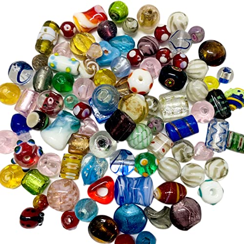 FAPUMOE Zufällige sortierte Glasperlen (80 Stück) für Schmuckherstellung, gemischte Formen und Farben, Lampwork lose Perlen für die meisten großen Charm-Armbänder von FAPUMOE