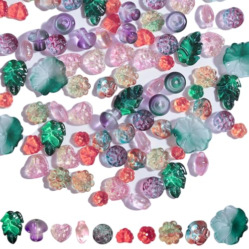 FAPUMOE assortierte tschechische Glasperlen (100 Stück) für Schmuckherstellung, 10 feste Formen von Blumen oder Blättern Spacer Loose Perlen für meisten Charm-Armbänder Freundschaft Geschenke von FAPUMOE