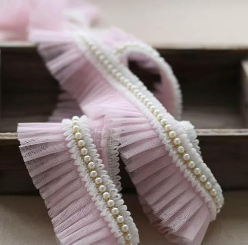 1 Meter Breite 6 cm 14 Farben Besticktes Rüschennetzbesatz Perlenspitzenband für Kleidungsstücke, Kleider, Nähzubehör, DIY-1 von FAQIMORAX