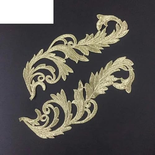 1 Paar Gold Silber Stickerei Applikation Zubehör DIY Kragen Spitze Patch-Gold-1 Paar von FAQIMORAX