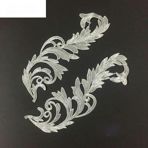 1 Paar Gold Silber Stickerei Applikation Zubehör DIY Kragen Spitze Patch-SILBER-1pair von FAQIMORAX