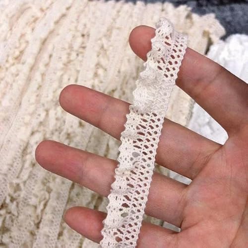 10 Meter elastischer Spitzenbesatz aus Baumwolle, Nähzubehör, 16 mm, beige/weißes Designband, beige von FAQIMORAX