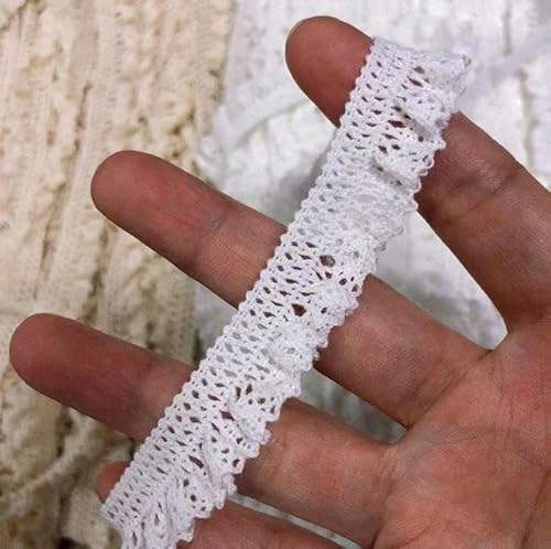 10 Meter elastischer Spitzenbesatz aus Baumwolle, Nähzubehör, 16 mm, beige/weißes Designband, weiß von FAQIMORAX