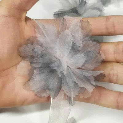 10 Stück Organza-Spitzenbesatz mit Farbverlauf, Applikation zum Selbermachen, Haarnadel, Kleid, Kleidung, Patch, Kopfschmuck, Heimvorhang, Dekorieren, D, Graublau, 10 Stück von FAQIMORAX