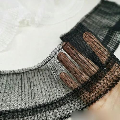 10 cm breite schwarze Punktstickerei-Spitze, plissiertes Netz, elastisches Band, Kragenmanschetten, DIY-Nähdekor, schwarz 10 cm breite schwarze Punktstickerei-Spitze, plissiertes Netz, elastisches Band, Kragenmanschetten, DIY-Nähdekor, schwarz von FAQIMORAX