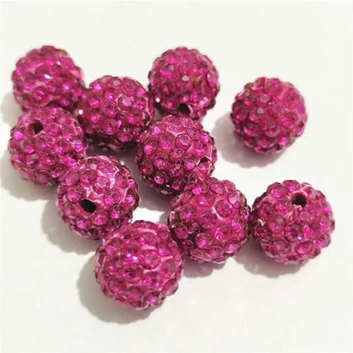 10 mm 12 mm Strass-Abstandsperlen, rund, DIY-Perlen für Handarbeitszubehör und Schmuckherstellung, Fuchsia29, 12 mm, 100 Stück von FAQIMORAX