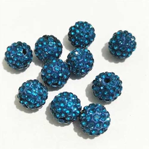 10 mm 12 mm Strass-Abstandsperlen, rund, DIY-Perlen für Handarbeitszubehör und Schmuckherstellung, Pfauenblau, 22–10 mm, 100 Stück von FAQIMORAX