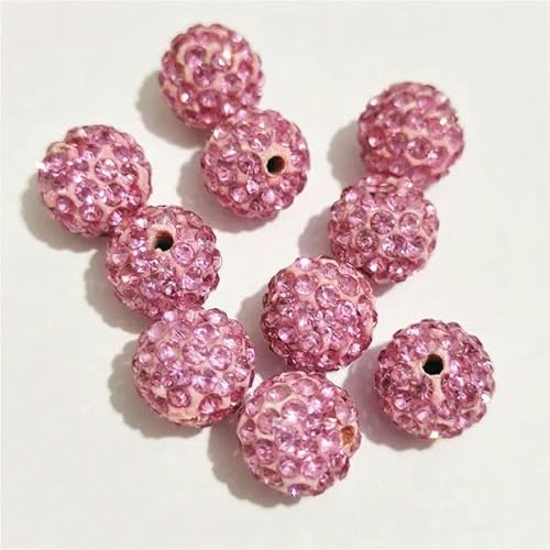 10 mm 12 mm Strass-Abstandsperlen, rund, DIY-Perlen für Handarbeitszubehör und Schmuckherstellung, Pink2, 12 mm, 100 Stück von FAQIMORAX