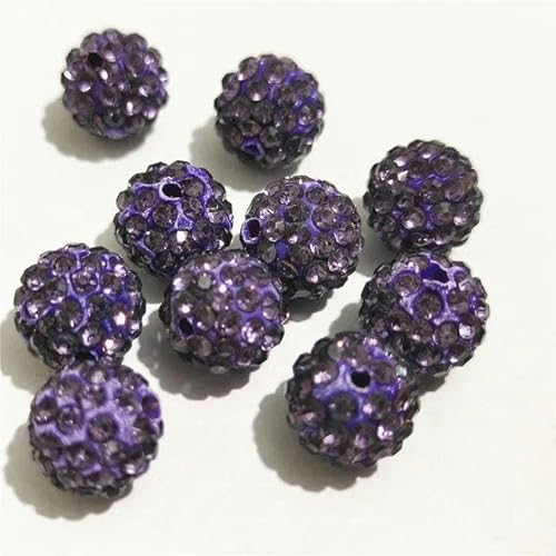 10 mm 12 mm Strass-Abstandsperlen, rund, DIY-Perlen für Handarbeitszubehör und Schmuckherstellung, Violett, 8–12 mm, 100 Stück von FAQIMORAX