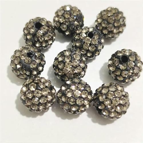 10 mm 12 mm Strass-Abstandsperlen, rund, DIY-Perlen für Handarbeitszubehör und Schmuckherstellung, schwarzer Diamant, 10 mm, 100 Stück von FAQIMORAX