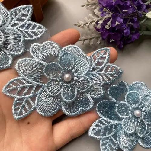 10 x Perlenblumen-Doppelschicht-Flügel-Stickerei-Spitzenbesatz, Strickband, Blumenapplikationen, Patches zum Nähen von Kleidern, 9 cm, Blau von FAQIMORAX