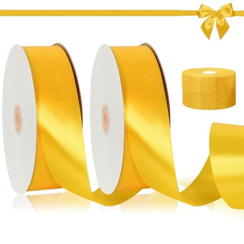 2 Rollen, 91,4 m/Rolle, 4 cm Band, geeignet für Blumenstrauß, Schleife, Party und Dekoration, Gelb, Größe L von FAQIMORAX
