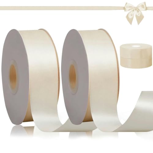 2 Rollen, 91,4 m/Rolle, 4 cm Band, geeignet für Blumenstrauß, Schleifen, Party und Dekoration, Beige, Größe L von FAQIMORAX