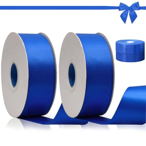 2 Rollen, 91,4 m/Rolle, 4 cm Band, geeignet für Blumenstrauß, Schleifen, Party und Dekoration, Blau, L von FAQIMORAX
